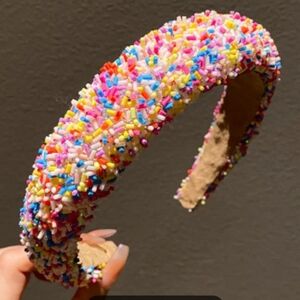 New boutique handmade candy sprinkle wide headband rainbow glitter